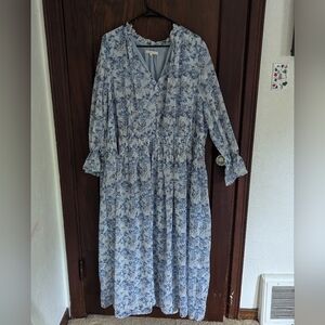 Standards & Practices Blue Floral Long Sleeve Cottagecore Maxi Dress Size 24